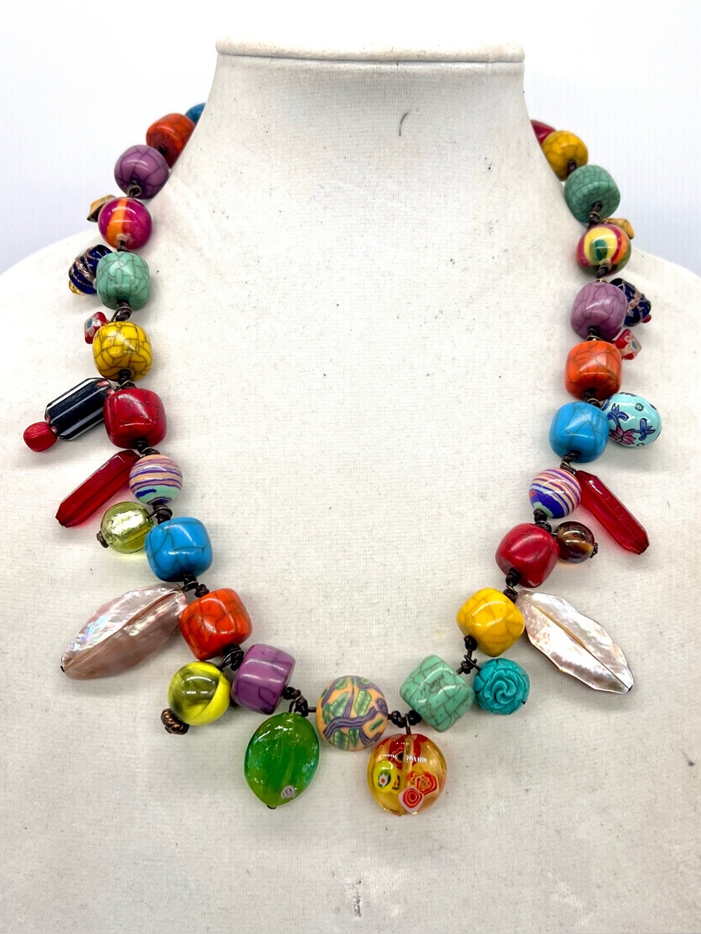 328. Artisan Colorful Multicolor Mixed Bead Statement Necklace